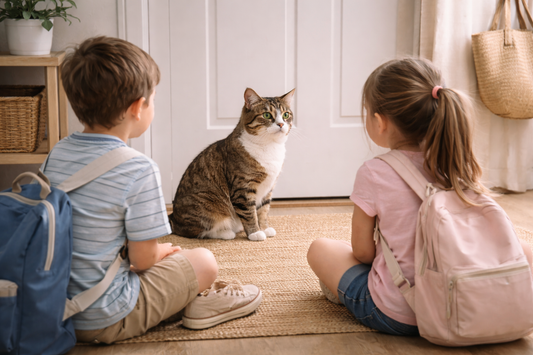 Chat domestique attendant près de la porte, illustrant l’anxiété de séparation chez le chat – Litière Pacha