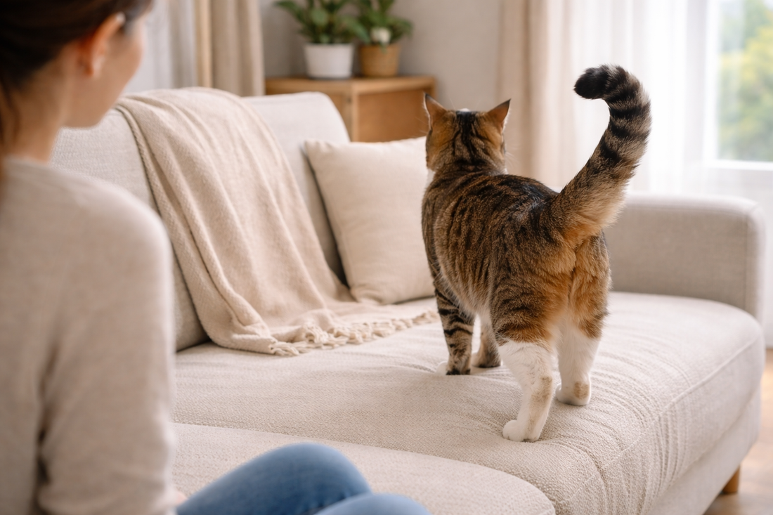 Chat montrant ses fesses en signe de confiance et d’attachement – Litière Pacha