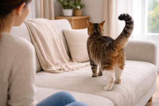 Chat montrant ses fesses en signe de confiance et d’attachement – Litière Pacha