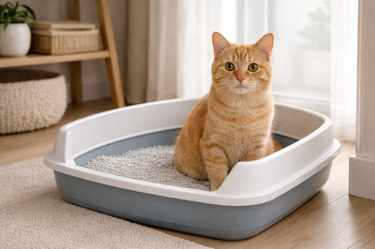 Chat assis dans sa litière comme espace rassurant et sécurisé – Litière Pacha