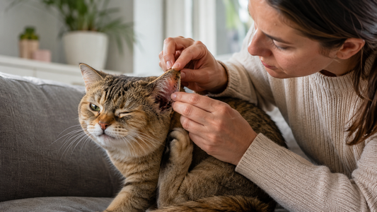 Chat se grattant intensément les oreilles avec symptômes de gale auriculaire – Litière Pacha