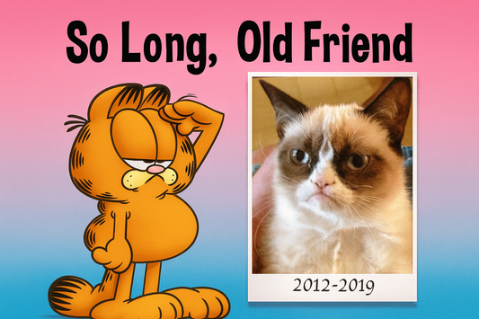 Hommage de Garfield à Grumpy Cat avec texte "So Long, Old Friend" — Litière Pacha