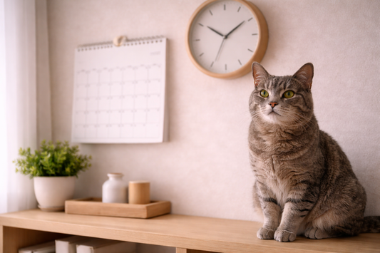 Litière Pacha : comprendre l’âge du chat en années humaines avec une scène de calendrier à la maison