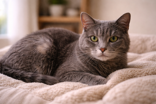 Litière Pacha : chat senior avec perte de poils légère et zone dégarnie à surveiller