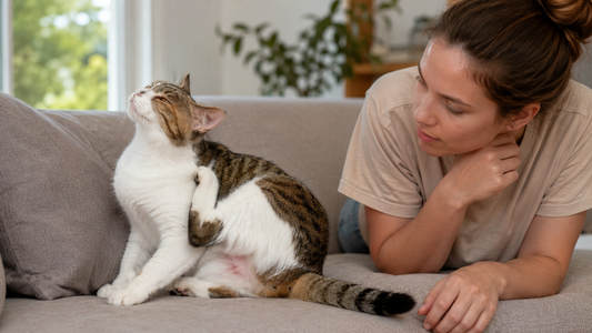 Chat qui se gratte à cause de piqûres de puces près de la queue – Litière Pacha