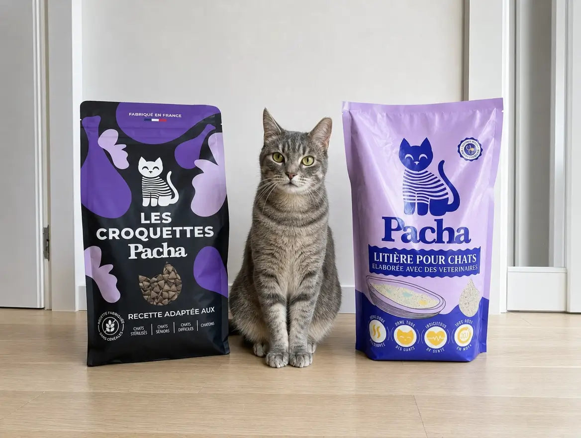 Sac de litière Pacha + sac de croquettes Pacha offert avec votre première commande
