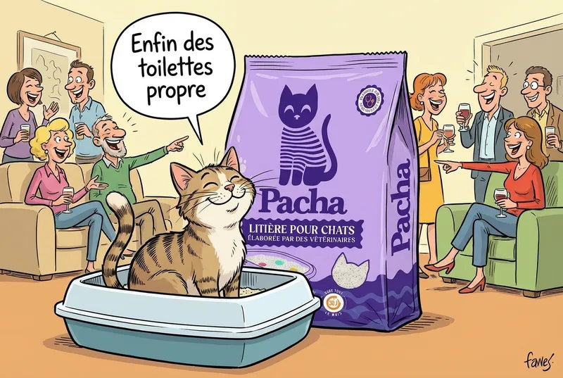 Chat heureux dans sa litière Pacha