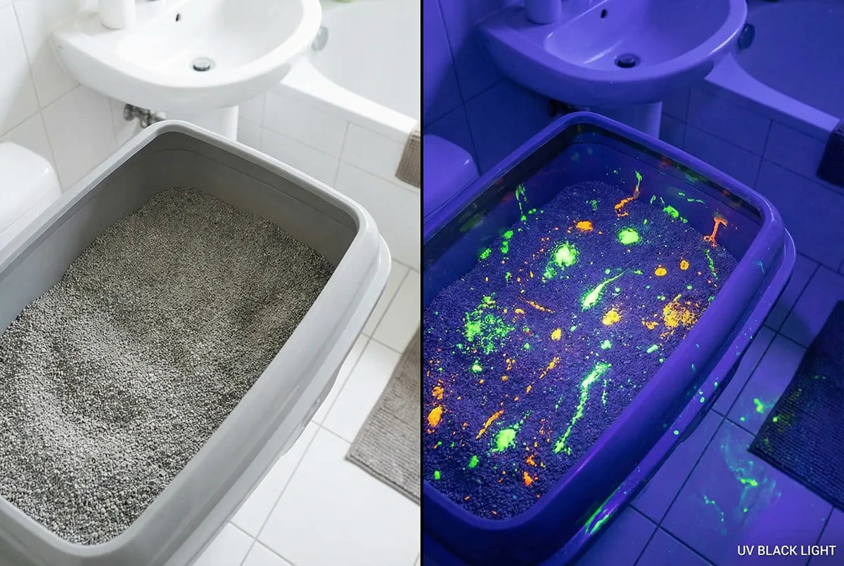 Bac de litière sous lumière UV: classique vs Pacha