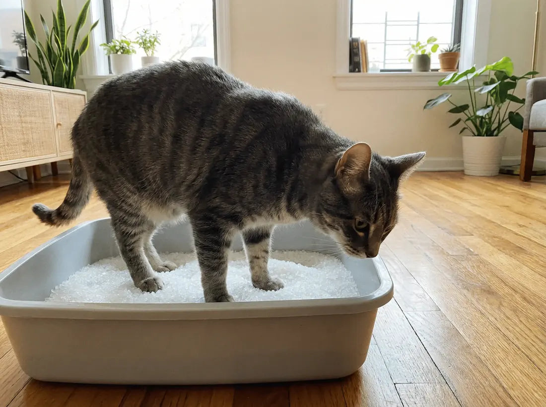 Chat entrant dans un bac Pacha fraîchement rempli