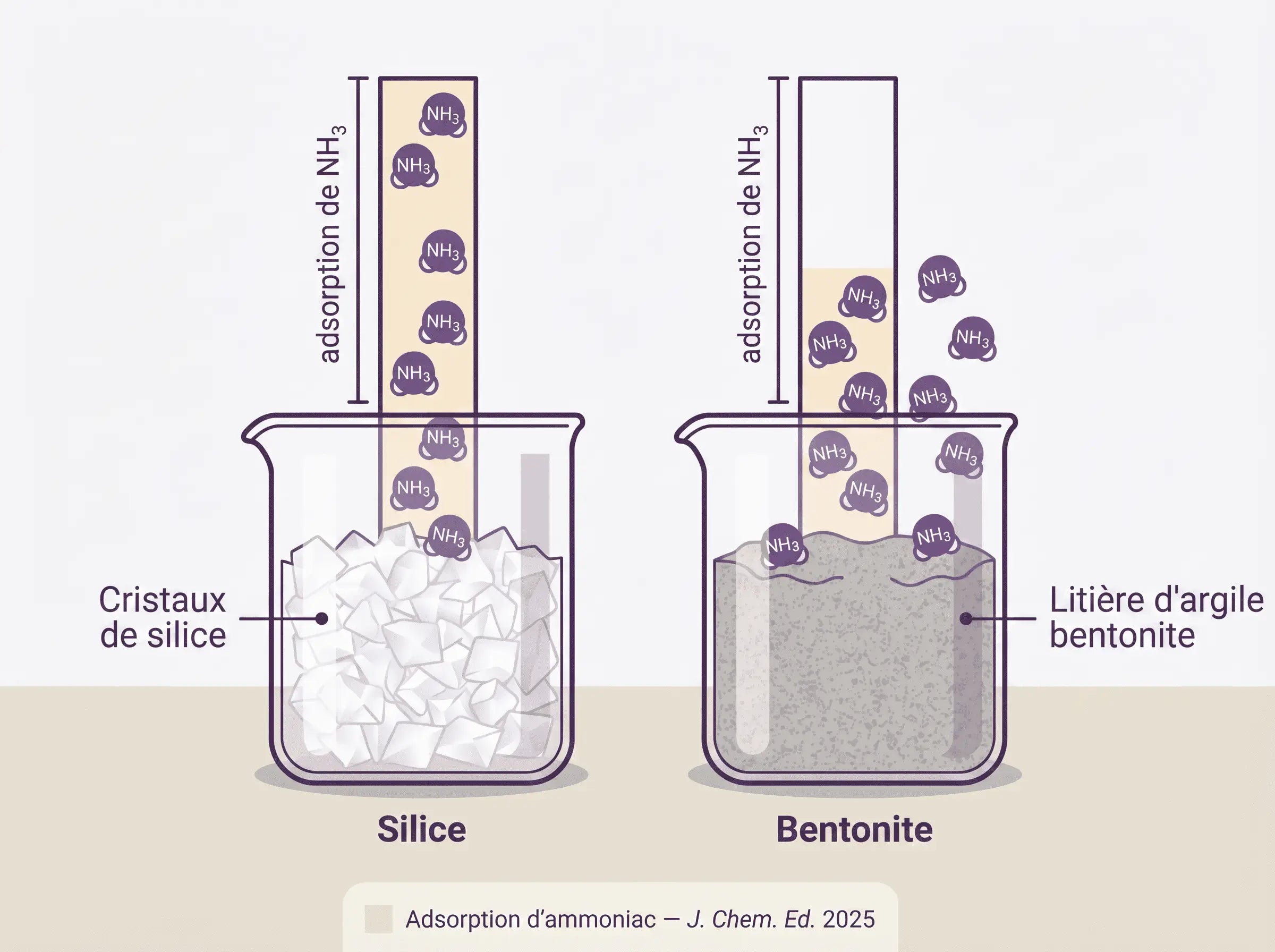 Cristaux de silice Pacha capturant les molécules d'ammoniac invisibles dégagées par l'urine